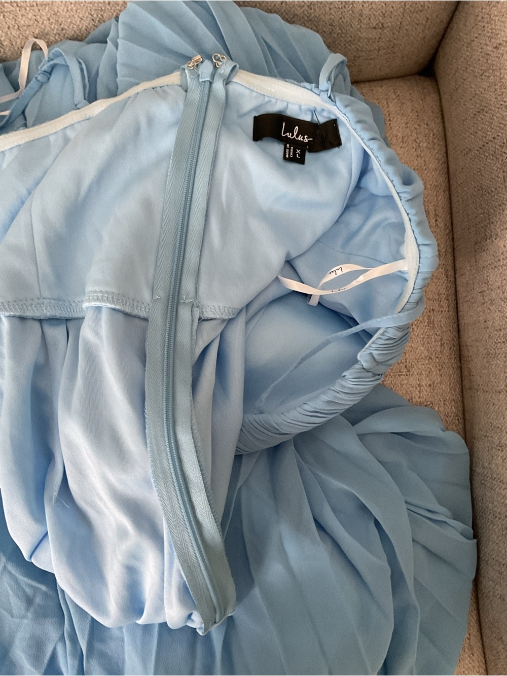 Lulus Admirable Elegance Light Blue Pleated Bustier Lightweight Maxi Dress XL - Picture 11 of 15